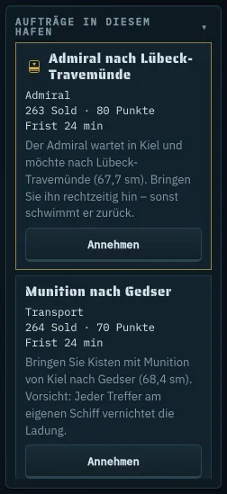 Liste der Aufträge im Hafen