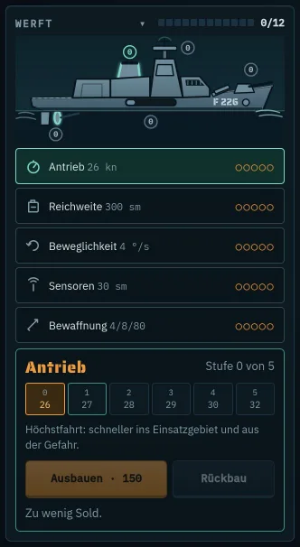 Werft mit Fregatte und Ausbaustufen