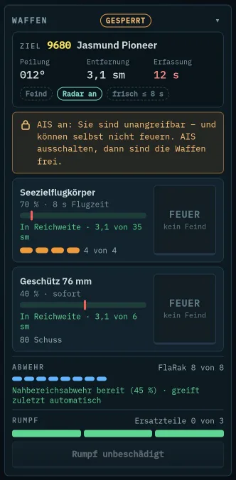 Box Waffen: Ziel, Reichweite, Munition und Feuertasten, feuerbereit