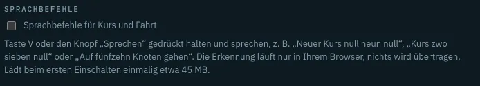 Einstellungen, Konto: Schalter Sprachbefehle für Kurs und Fahrt