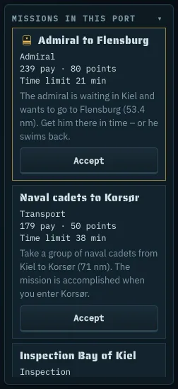 List of missions in port