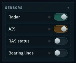 Switches for radar, AIS, RAS status and bearing lines