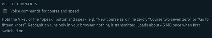 Settings, Account: switch Voice commands for course and speed