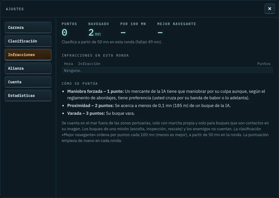Ajustes: infracciones con puntos, millas navegadas y explicación